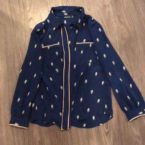 Navy blouse with poodle print